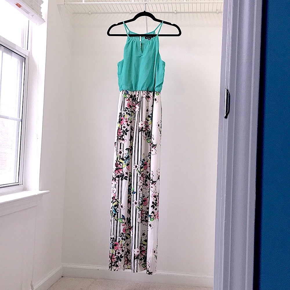 Mint and floral maxi dress